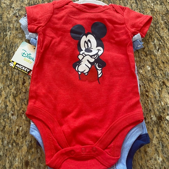 Bundle of 4 - Hurley Blue Romper with Shark Design and 3 Piece Disney Rompers - Picture 4 of 5